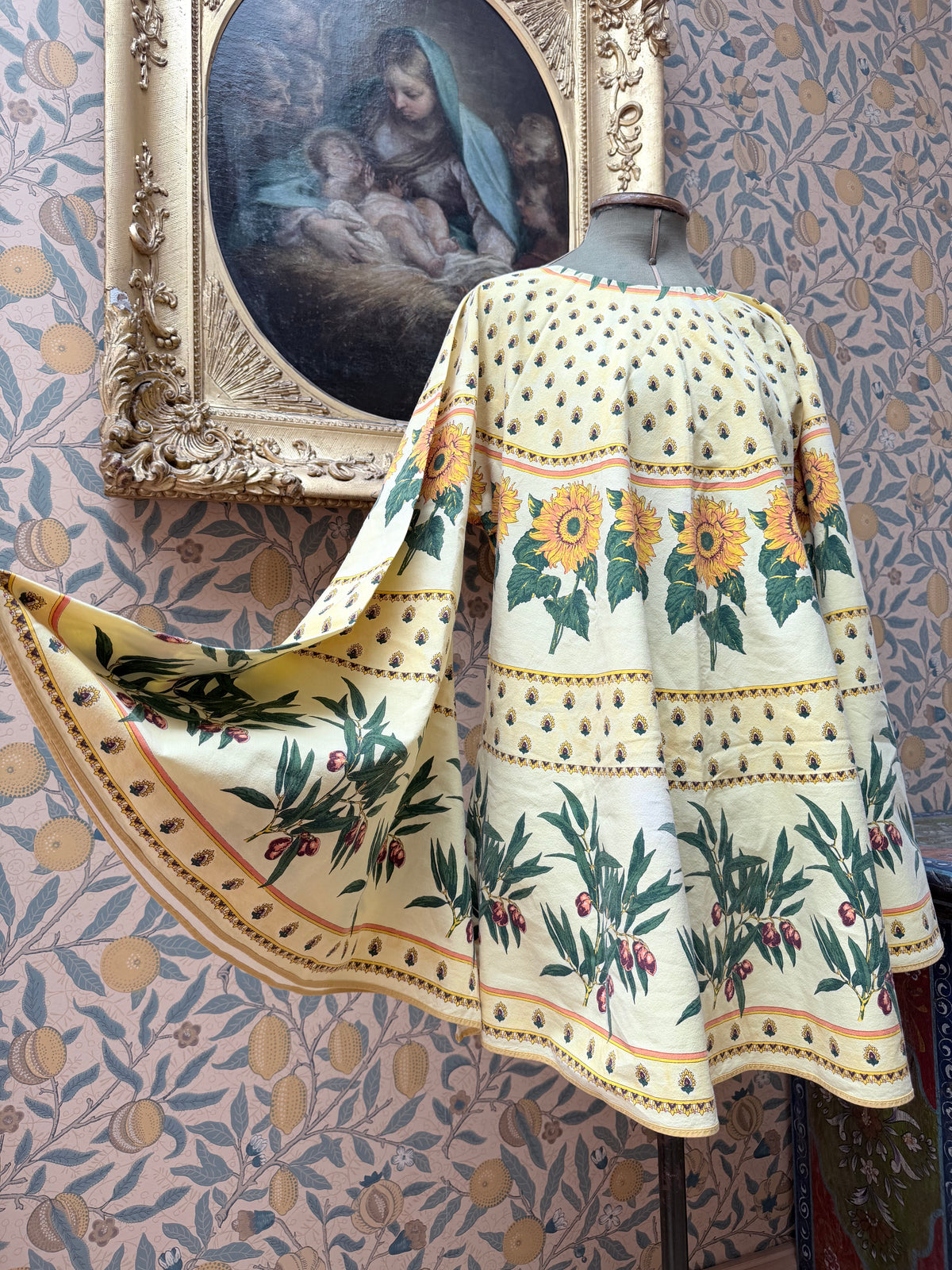 Vintage Sunflower Block Print Handmade Festival Mini Dress