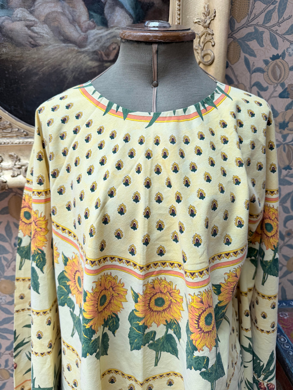 Vintage Sunflower Block Print Handmade Festival Mini Dress