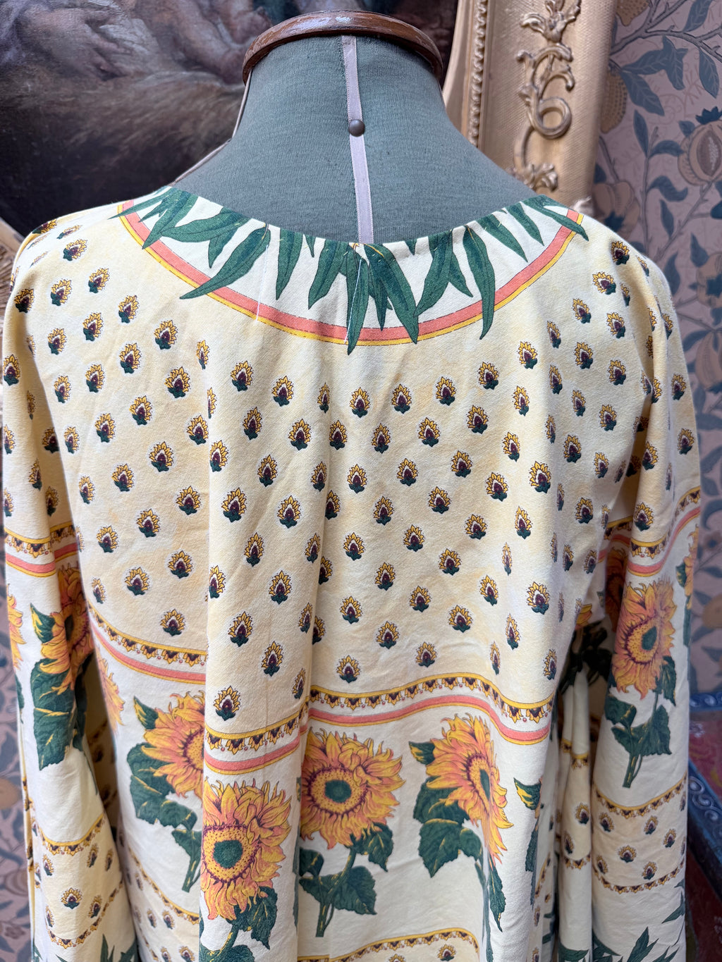 Vintage Sunflower Block Print Handmade Festival Mini Dress