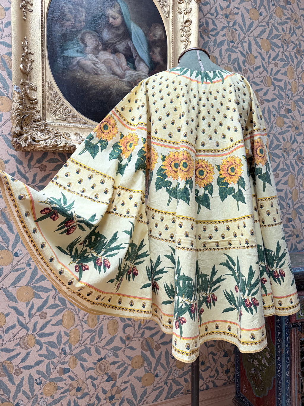 Vintage Sunflower Block Print Handmade Festival Mini Dress