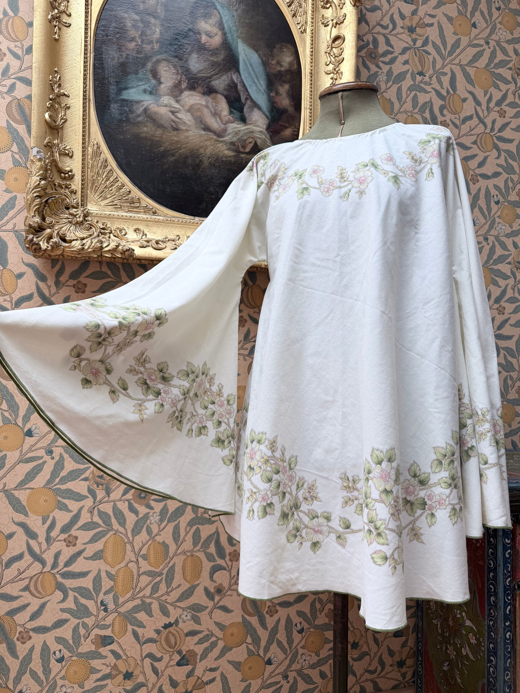 Vintage 1970s Bell Sleeve Floral Handmade Festival Mini Dress
