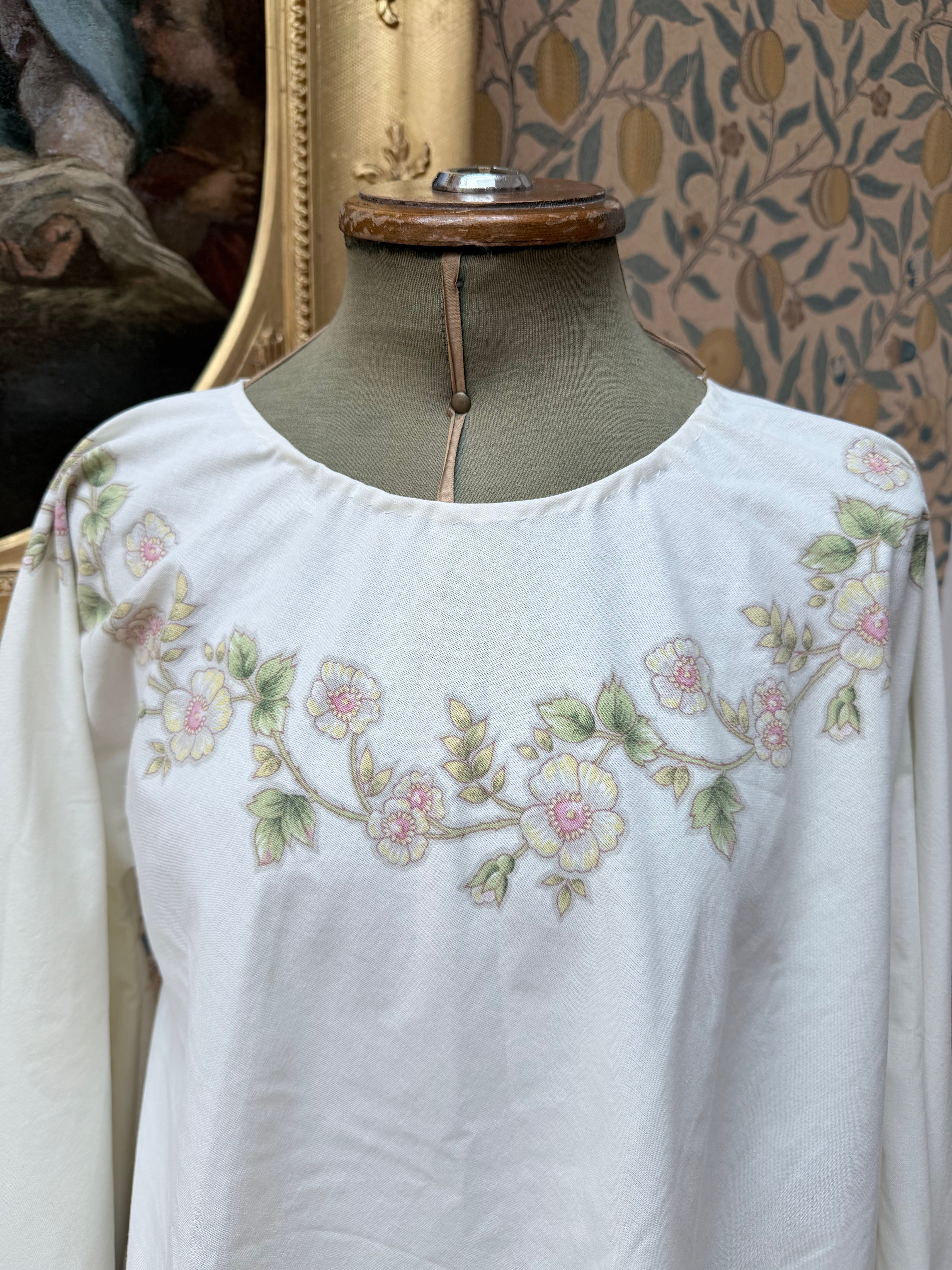 Vintage 1970s Bell Sleeve Floral Handmade Festival Mini Dress