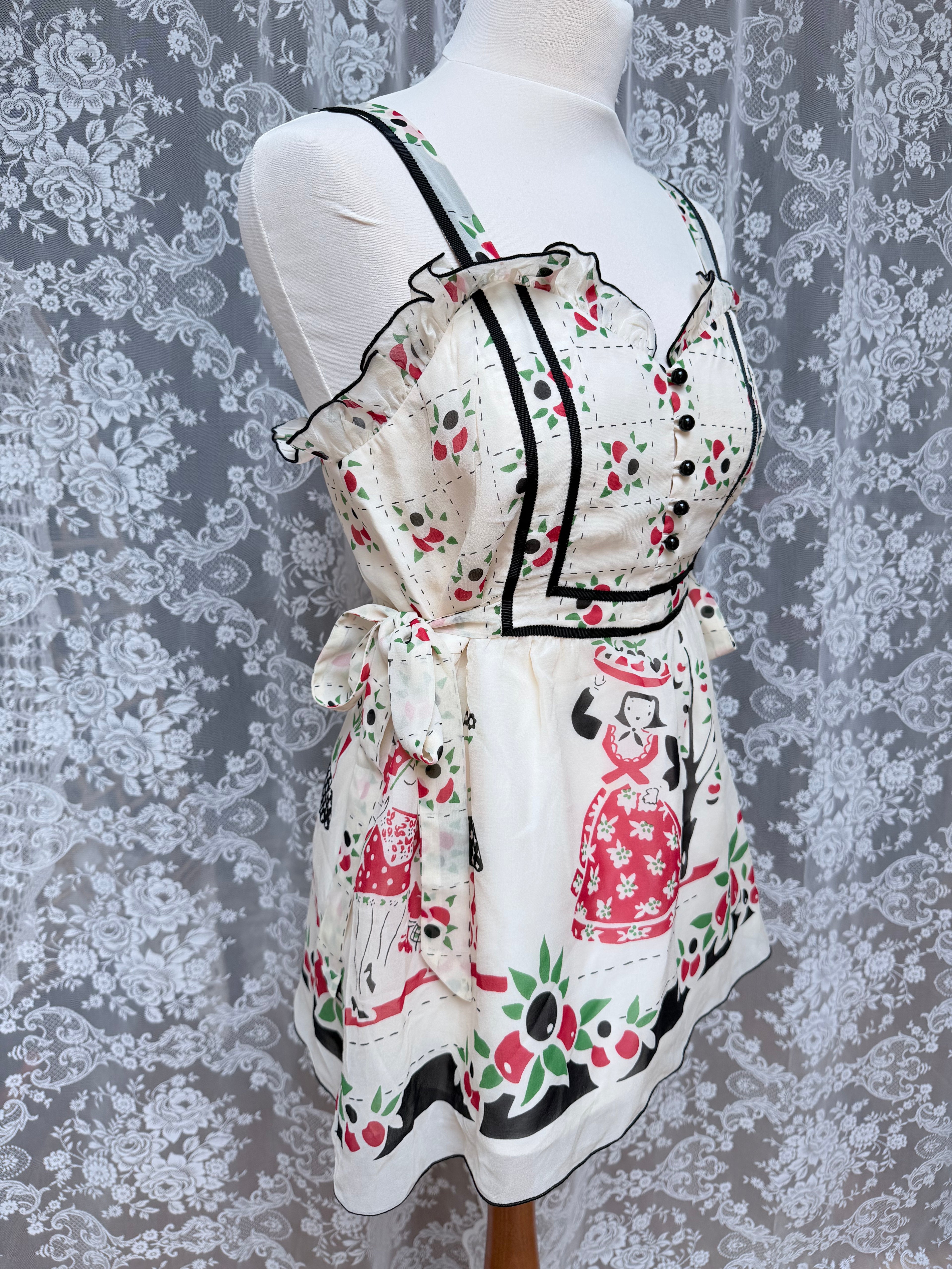 Rare Anna Sui Y2K Silk Folk Art Peplum Top | Catwalk Piece
