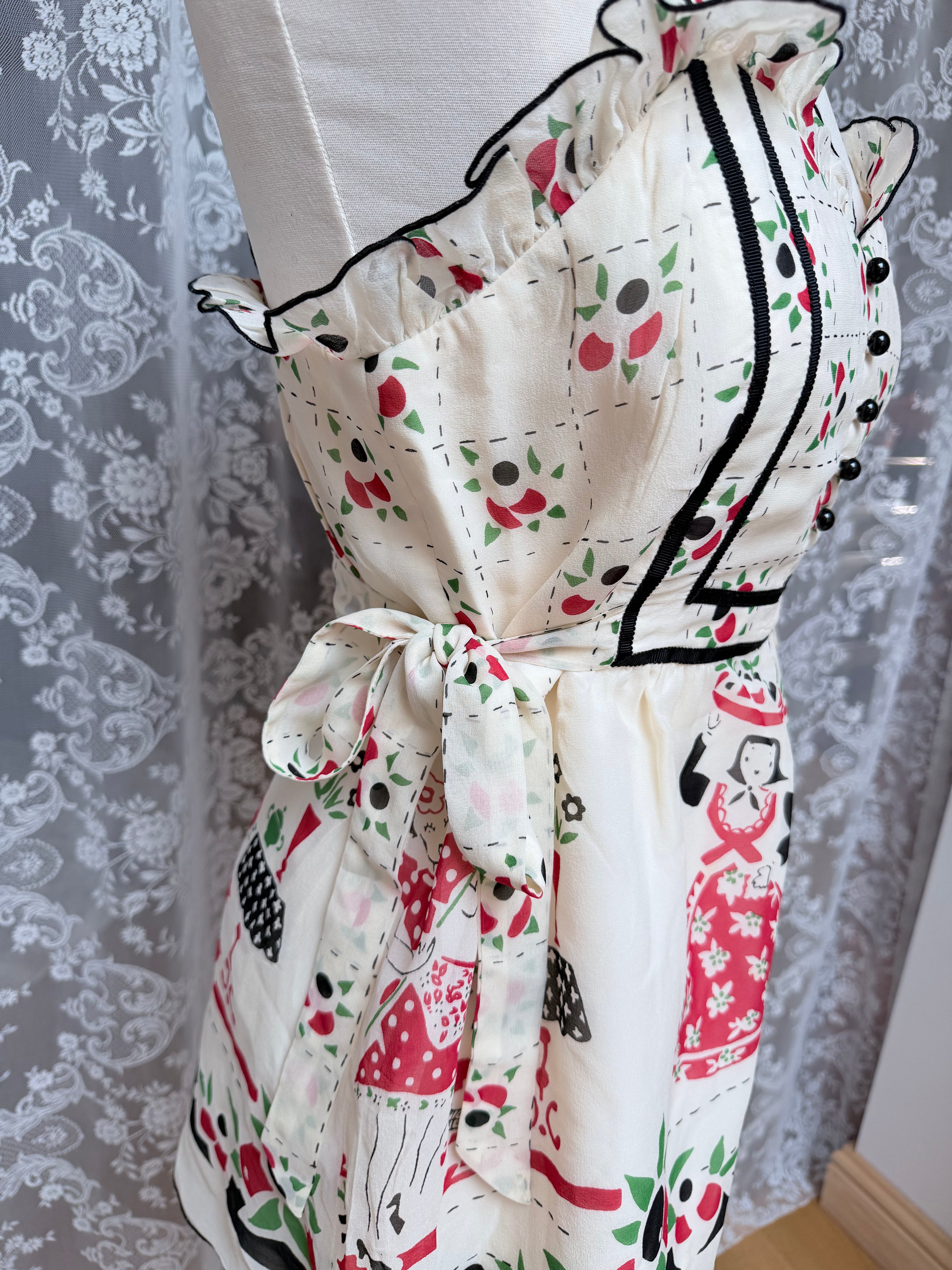 Rare Anna Sui Y2K Silk Folk Art Peplum Top | Catwalk Piece