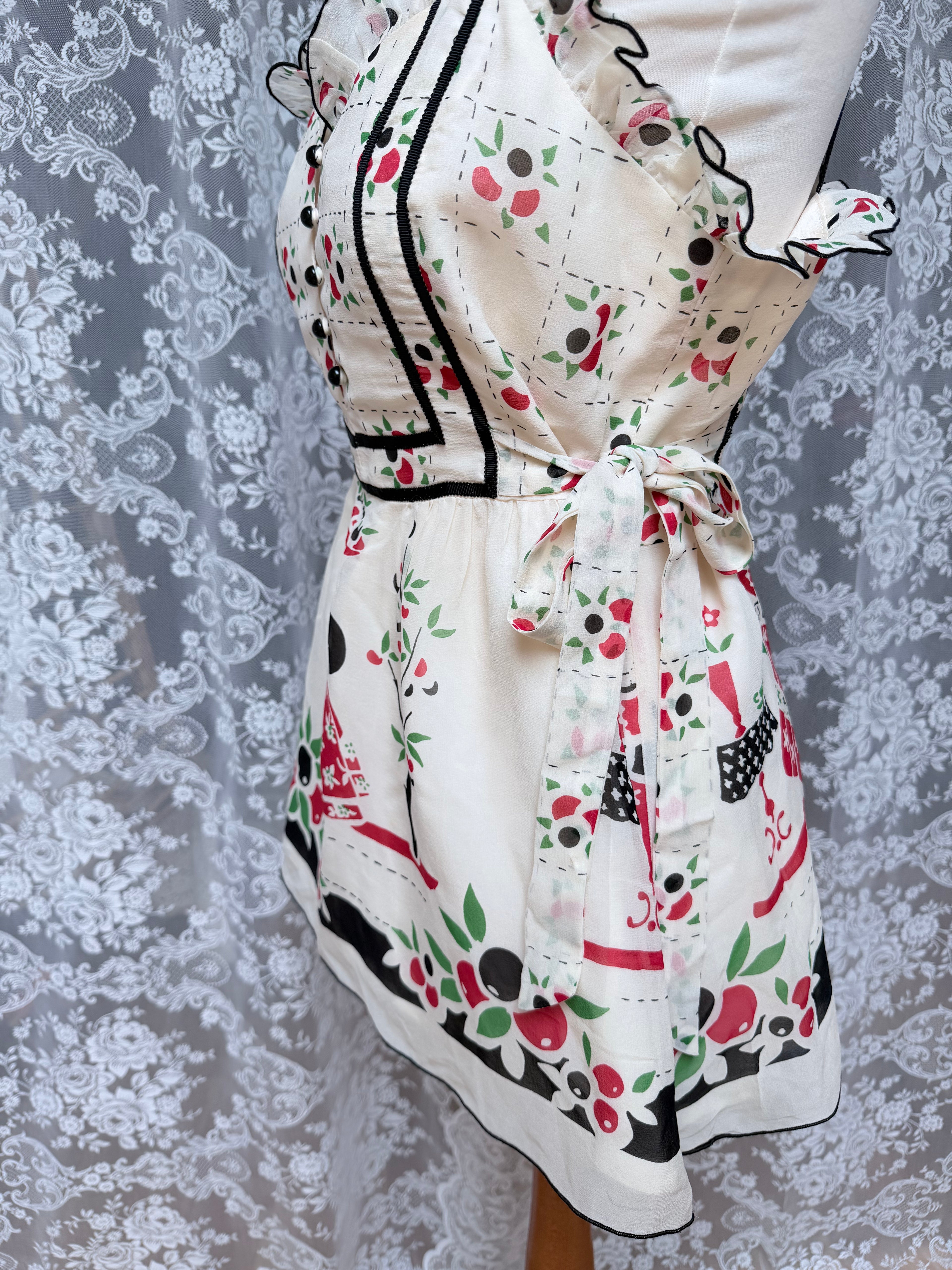 Rare Anna Sui Y2K Silk Folk Art Peplum Top | Catwalk Piece