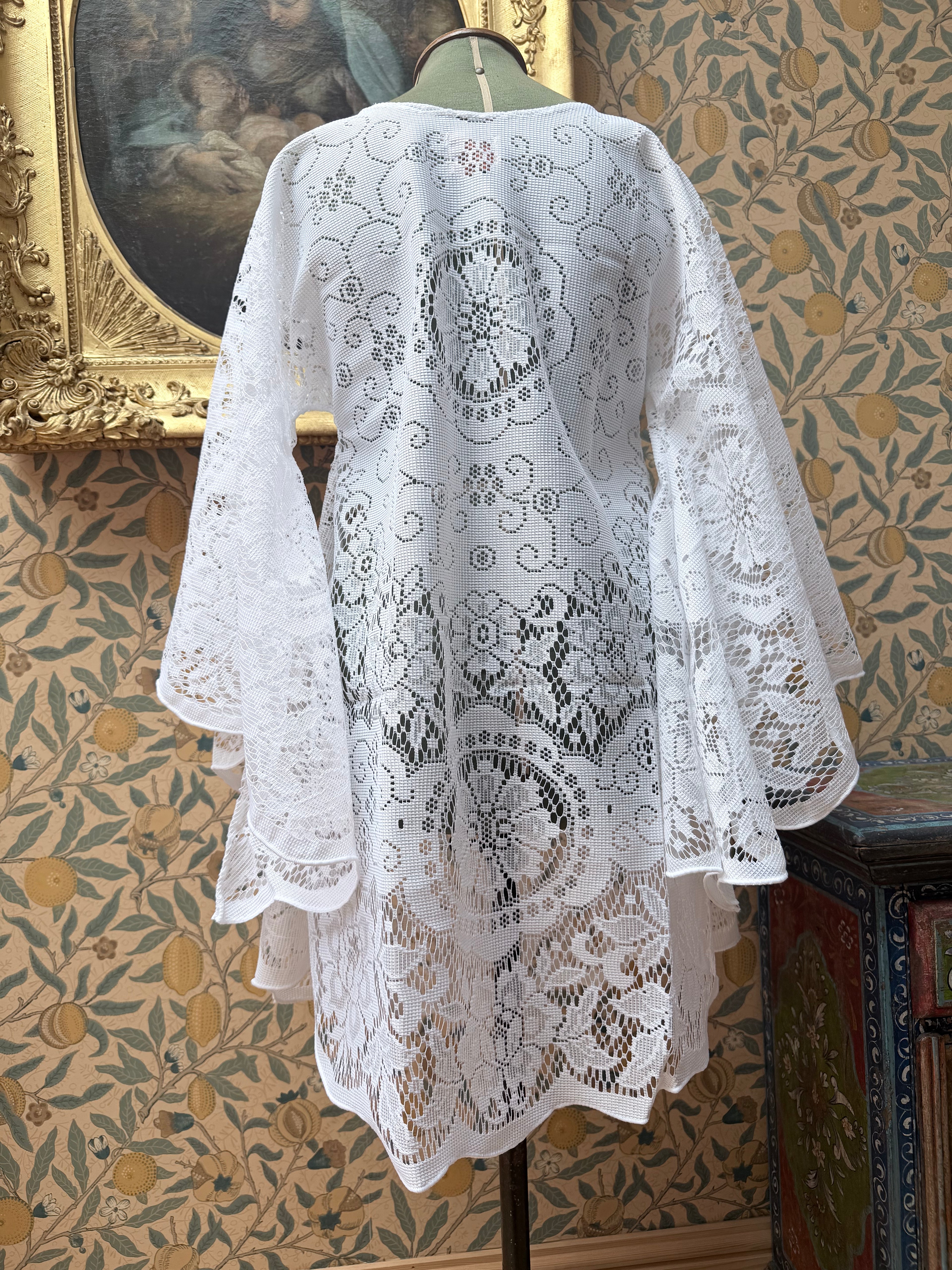 White Vintage Lace Bell Sleeve Festival Mini Dress