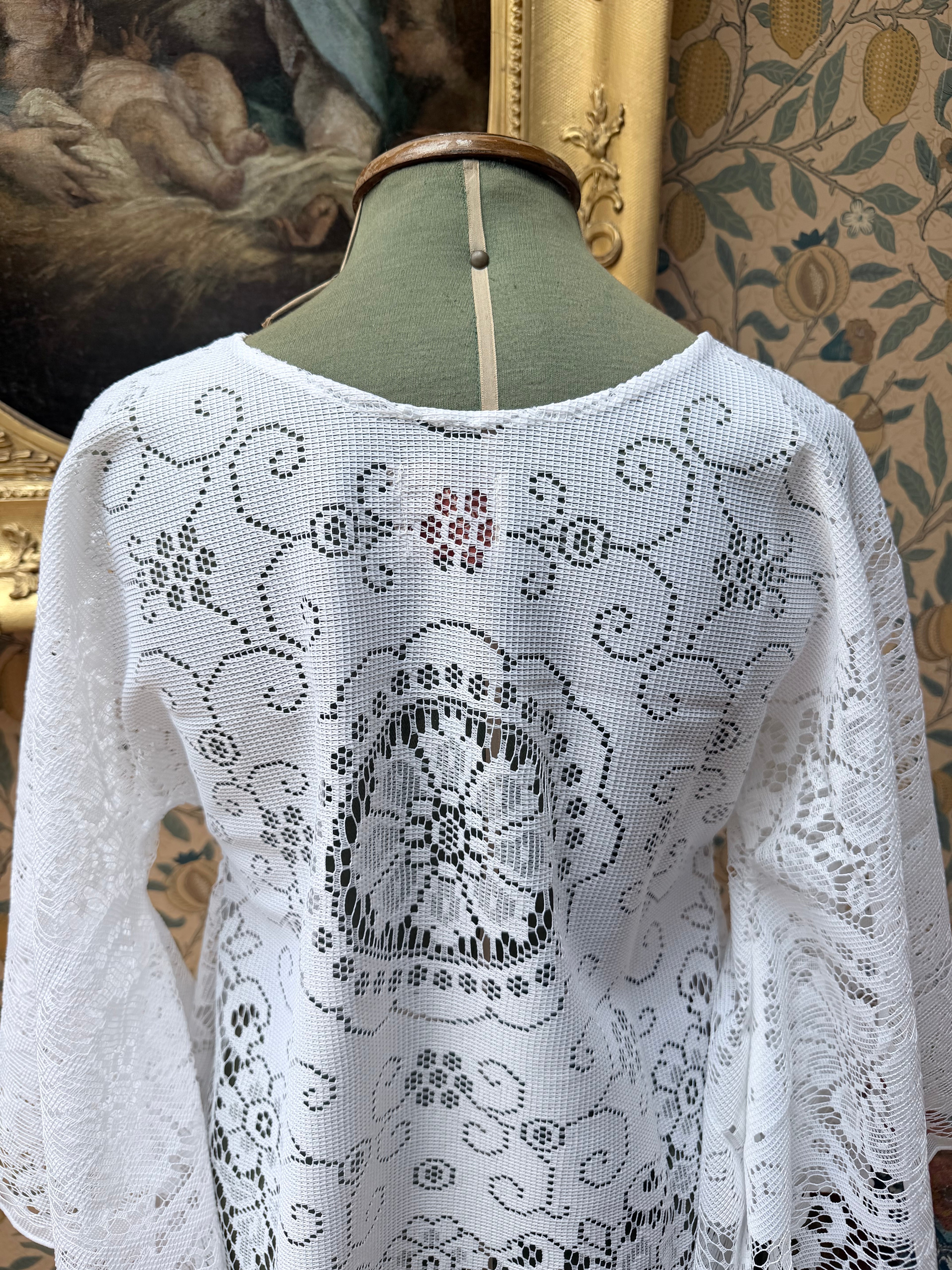 White Vintage Lace Bell Sleeve Festival Mini Dress