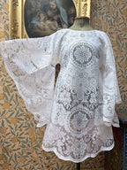 White Vintage Lace Bell Sleeve Festival Mini Dress