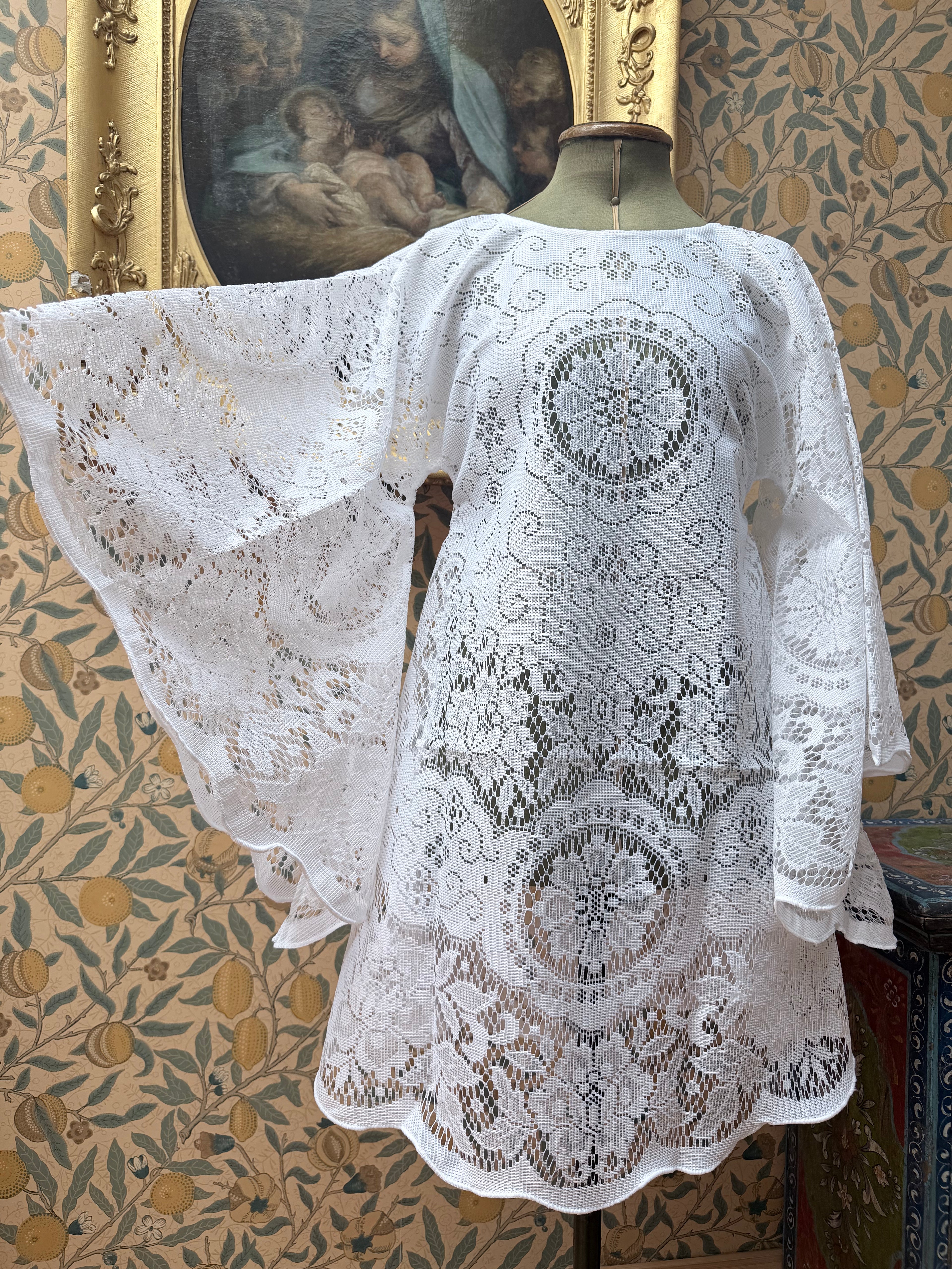 White Vintage Lace Bell Sleeve Festival Mini Dress