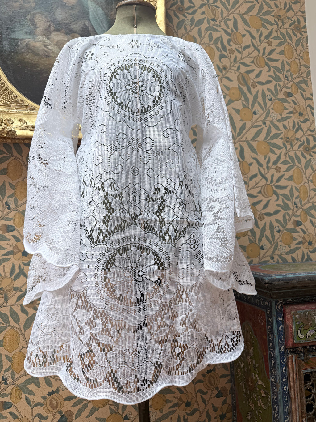 White Vintage Lace Bell Sleeve Festival Mini Dress