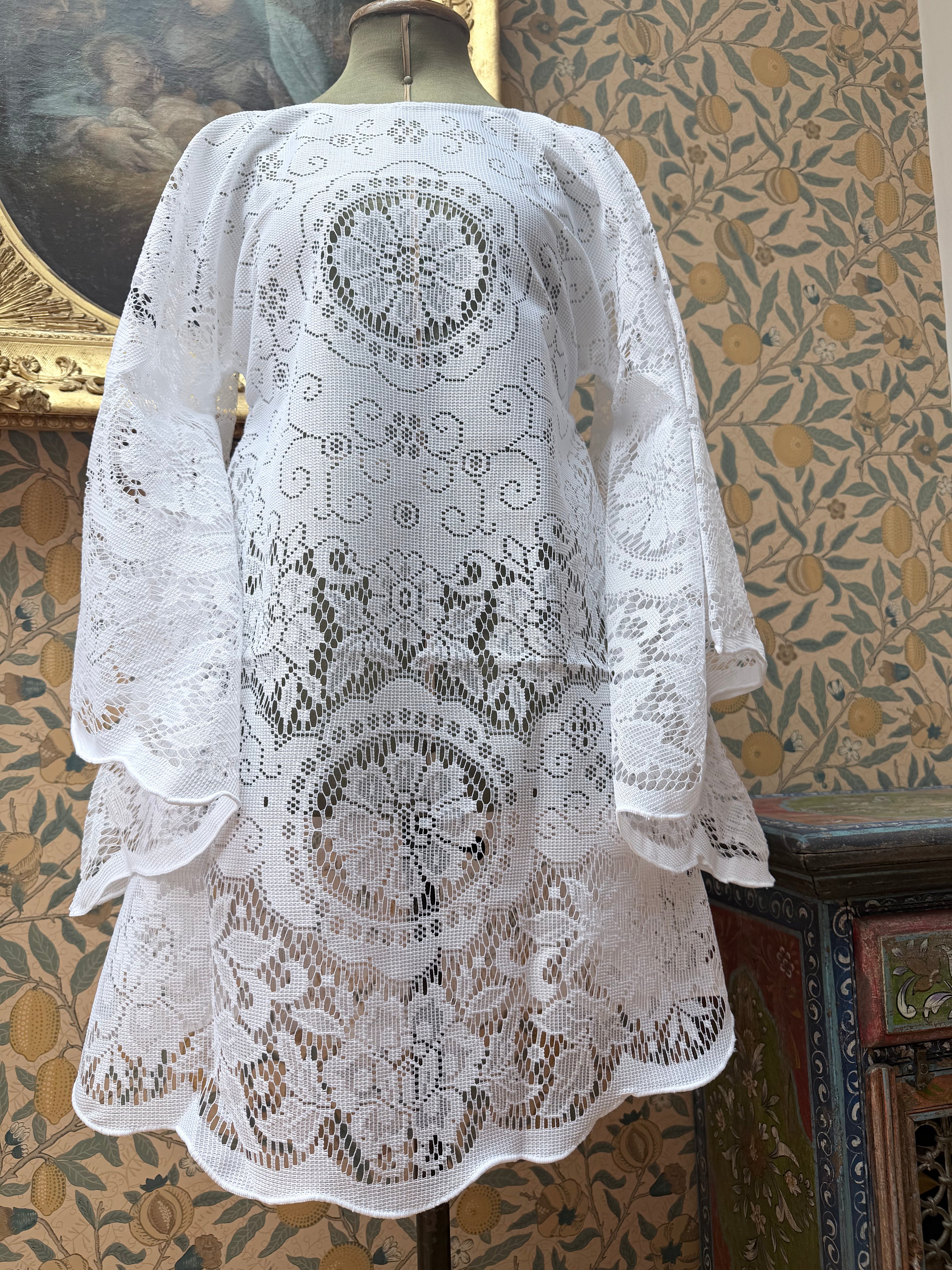 White Vintage Lace Bell Sleeve Festival Mini Dress