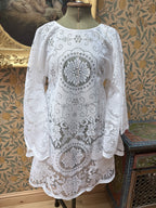 White Vintage Lace Bell Sleeve Festival Mini Dress