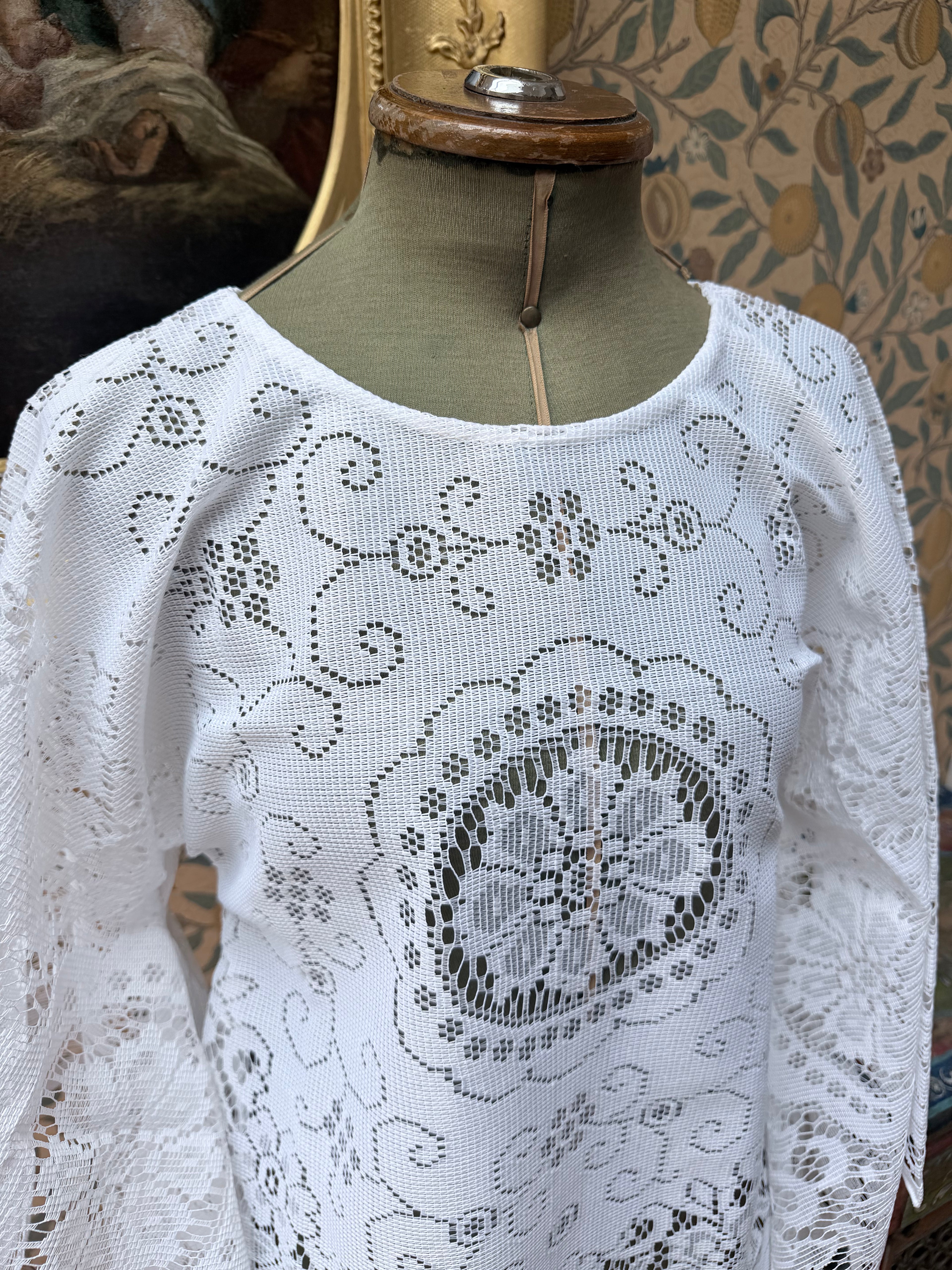 White Vintage Lace Bell Sleeve Festival Mini Dress