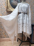 Cream Antique Lace Bell Sleeve Handmade Midi Dress