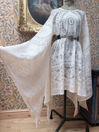 Cream Antique Lace Bell Sleeve Handmade Midi Dress