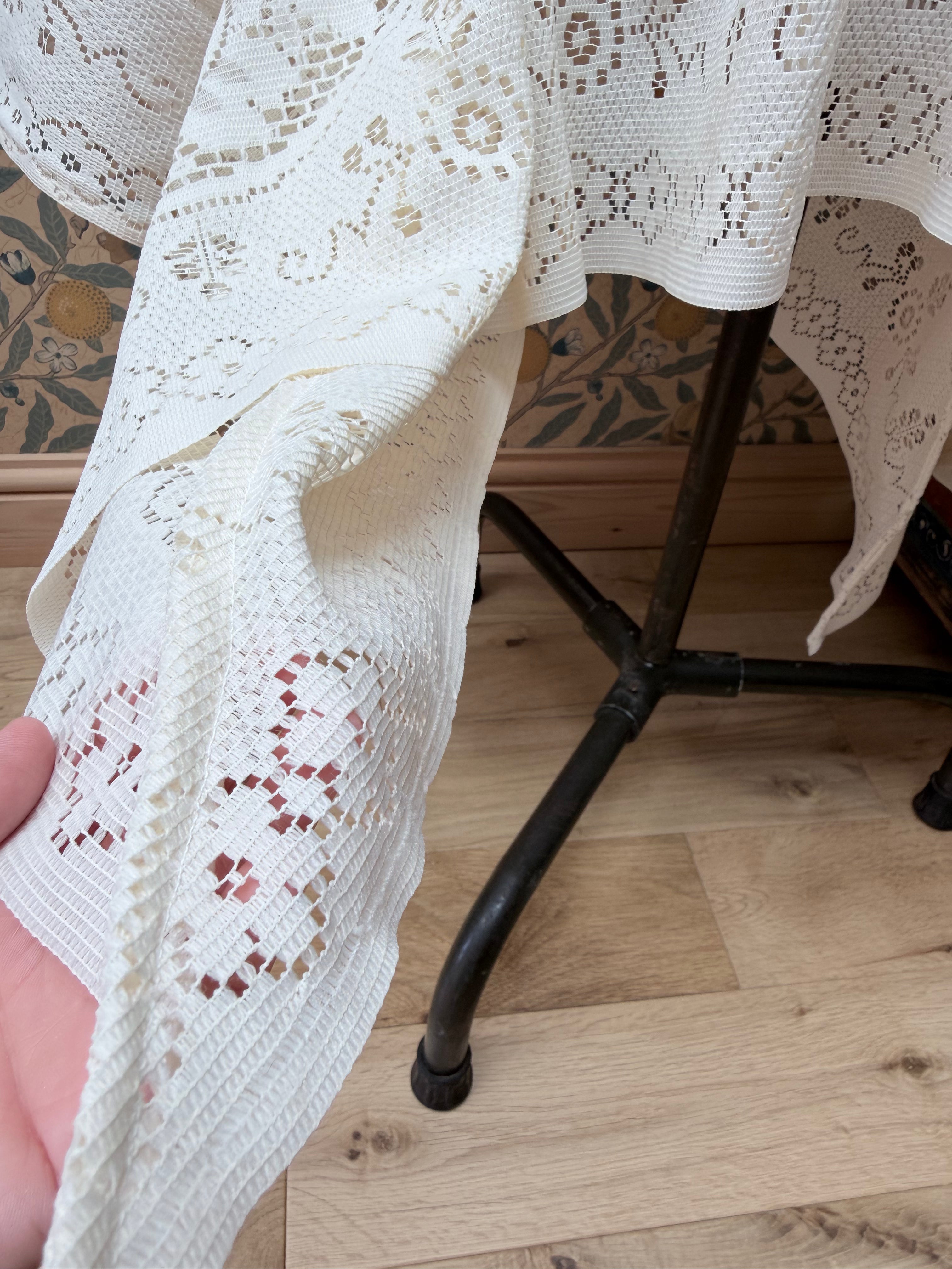 Cream Antique Lace Bell Sleeve Handmade Midi Dress