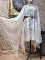 Cream Antique Lace Bell Sleeve Handmade Midi Dress