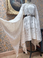 Cream Antique Lace Bell Sleeve Handmade Midi Dress