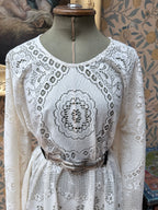 Cream Antique Lace Bell Sleeve Handmade Midi Dress