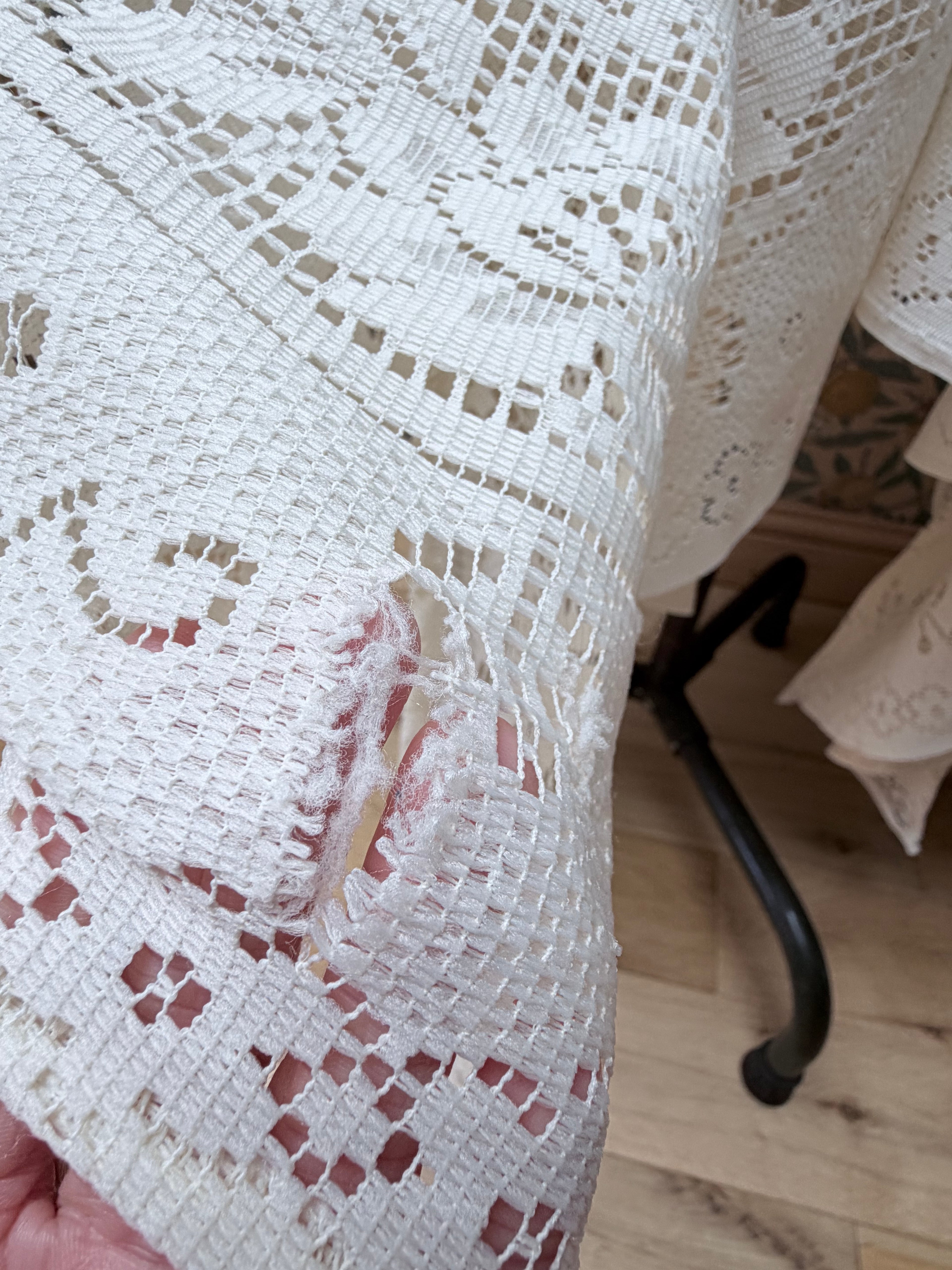 Cream Antique Lace Bell Sleeve Handmade Midi Dress