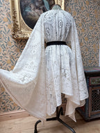 Cream Antique Lace Bell Sleeve Handmade Midi Dress