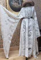 Cream Antique Lace Bell Sleeve Handmade Maxi Dress