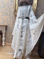 Cream Antique Lace Bell Sleeve Handmade Maxi Dress