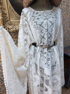 Cream Antique Lace Bell Sleeve Handmade Maxi Dress