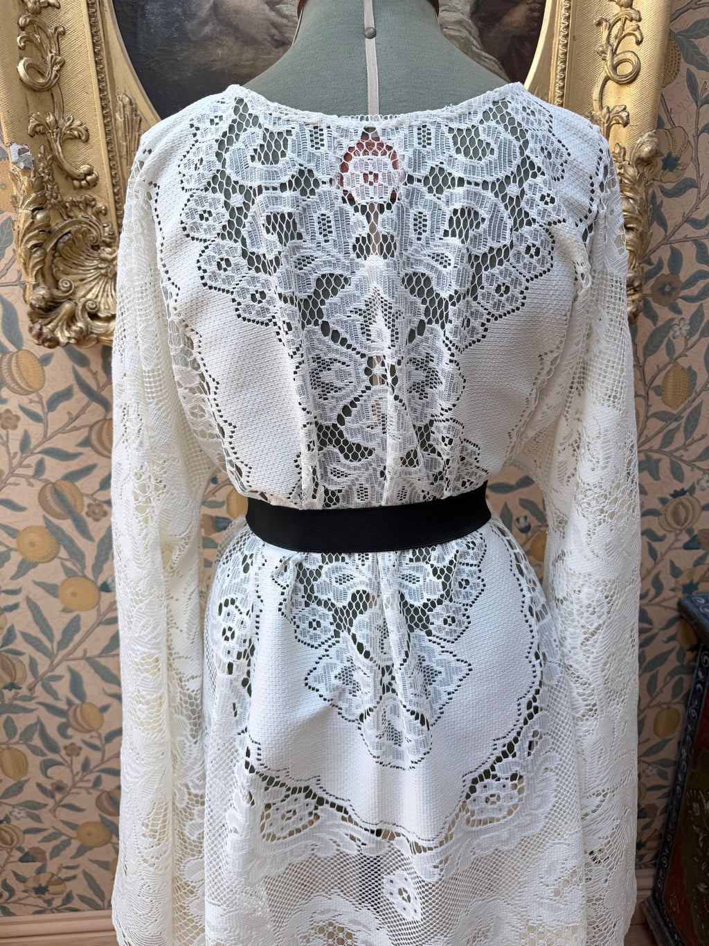 Cream Antique Lace Bell Sleeve Handmade Maxi Dress