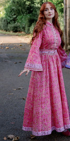 The Florence Bell Sleeve Dress in Pink | Traditionally Made & Block Printed