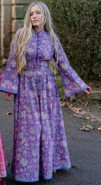 The Florence Bell Sleeve Dress in Purple | Traditionally Made & Block Printed