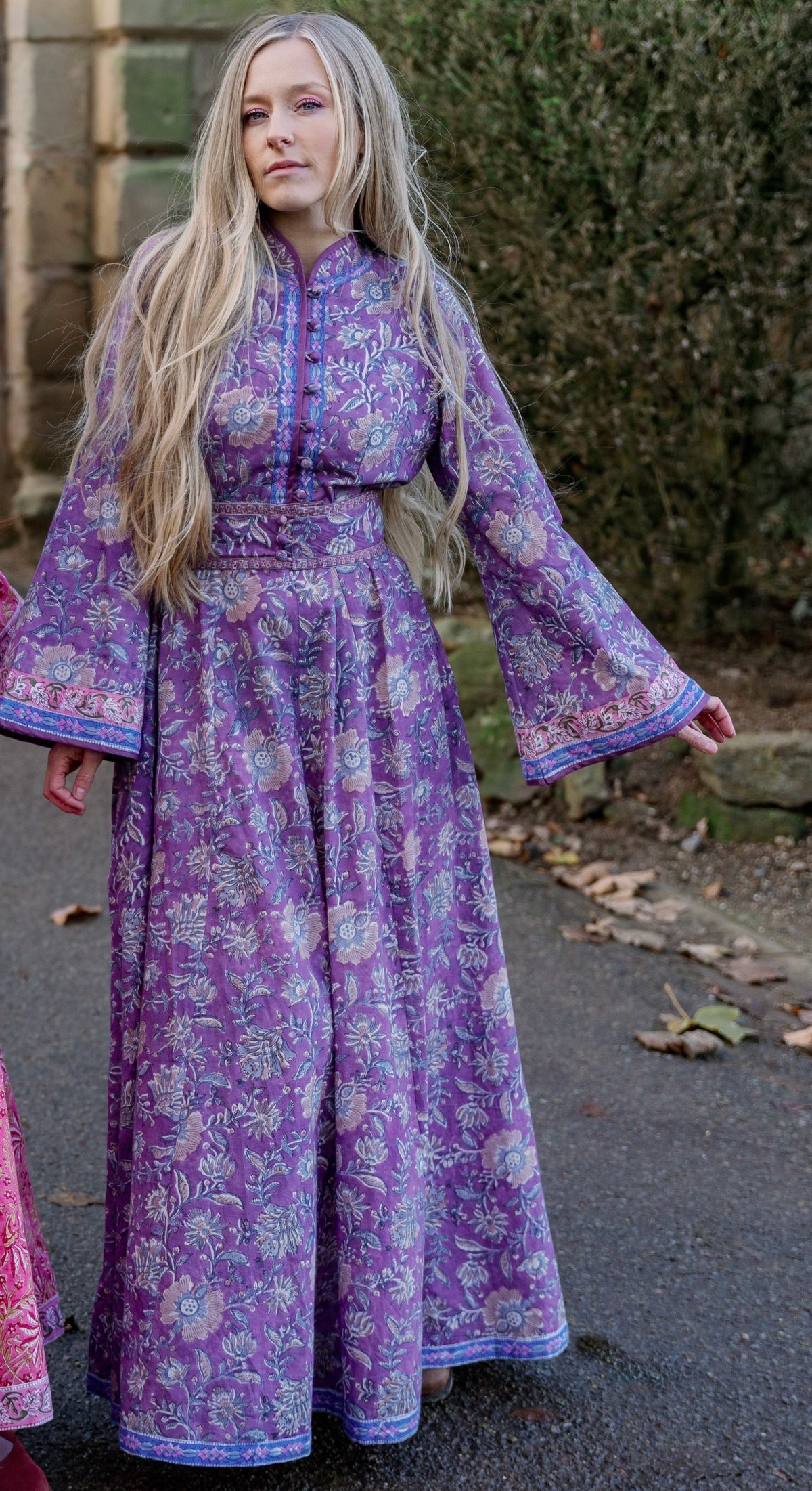 The Florence Bell Sleeve Dress in Purple | Traditionally Made & Block Printed