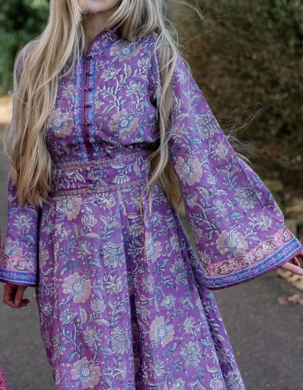 The Florence Bell Sleeve Dress in Purple | Traditionally Made & Block Printed