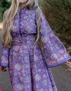 The Florence Bell Sleeve Dress in Purple | Traditionally Made & Block Printed
