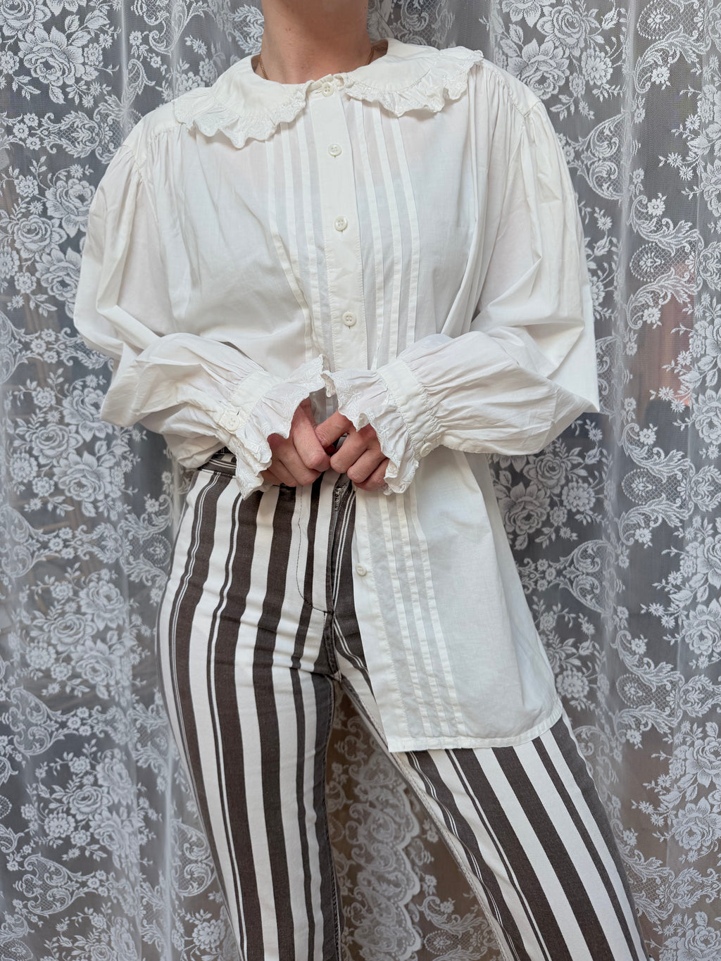 Romantic Revival: Vintage 1980s Laura Ashley Clown Shirt Peter Pan Collar