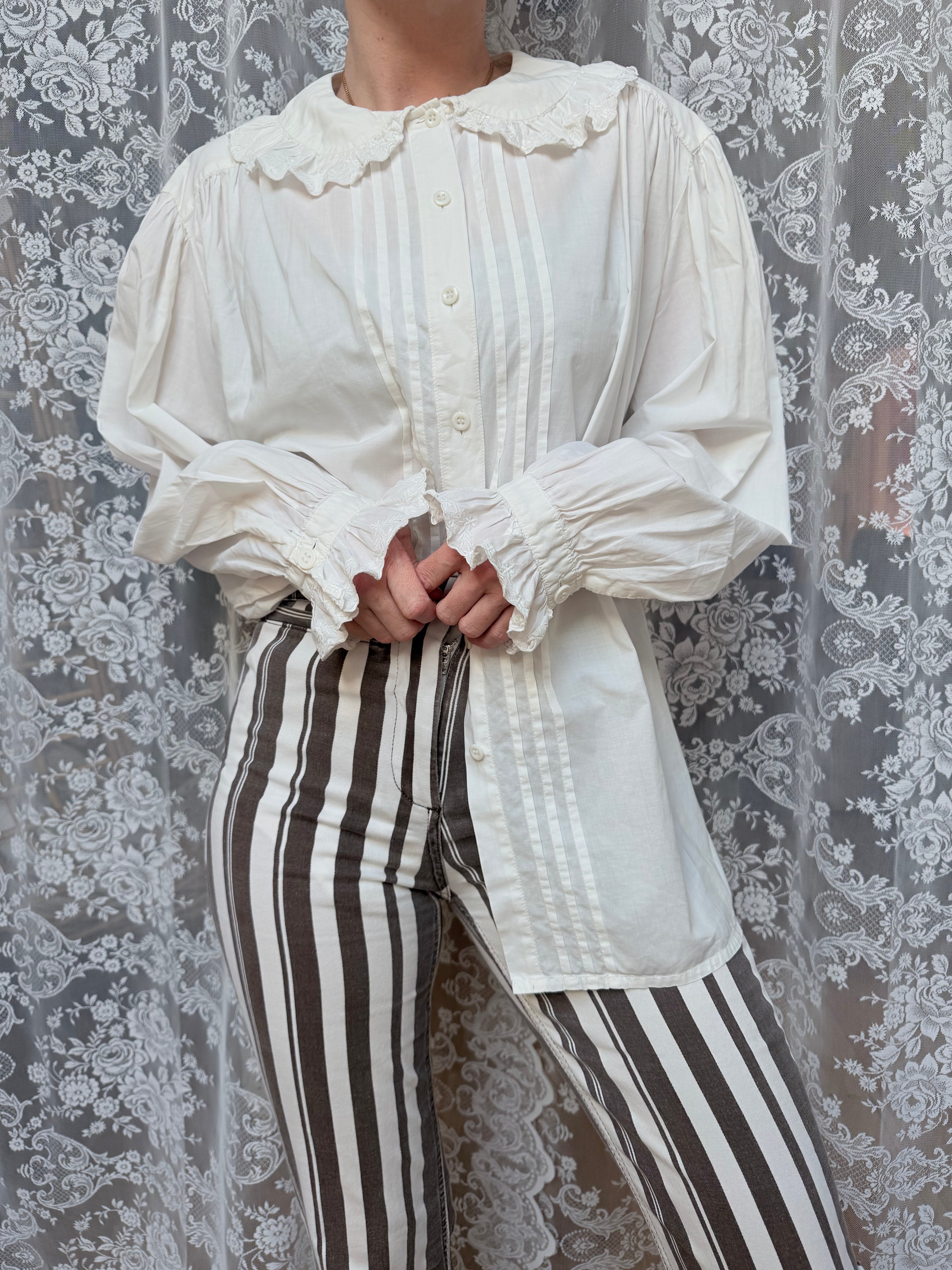 Romantic Revival: Vintage 1980s Laura Ashley Clown Shirt Peter Pan Collar