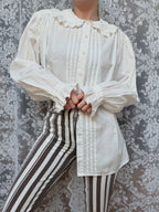 Romantic Revival: Vintage 1980s Laura Ashley Clown Shirt Peter Pan Collar