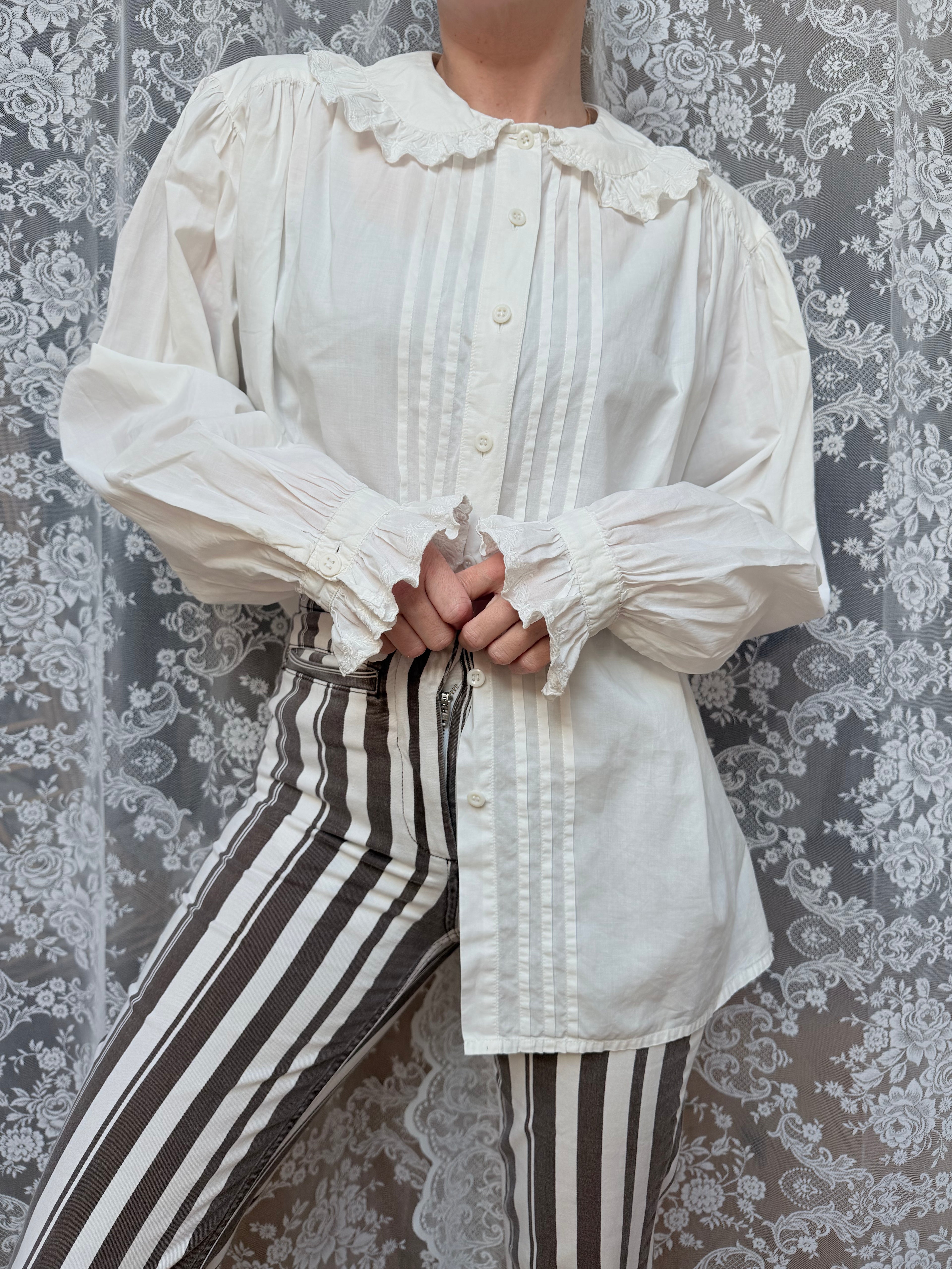 Romantic Revival: Vintage 1980s Laura Ashley Clown Shirt Peter Pan Collar