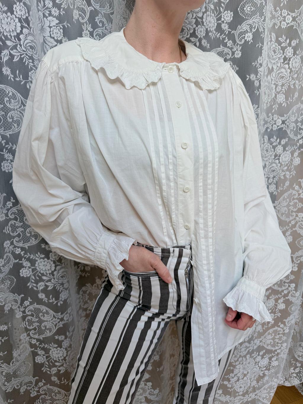 Romantic Revival: Vintage 1980s Laura Ashley Clown Shirt Peter Pan Collar