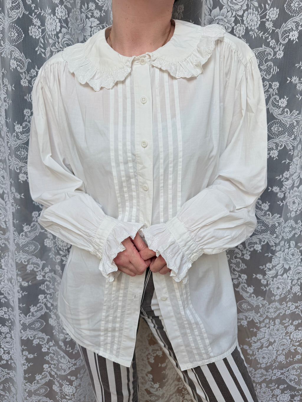 Romantic Revival: Vintage 1980s Laura Ashley Clown Shirt Peter Pan Collar