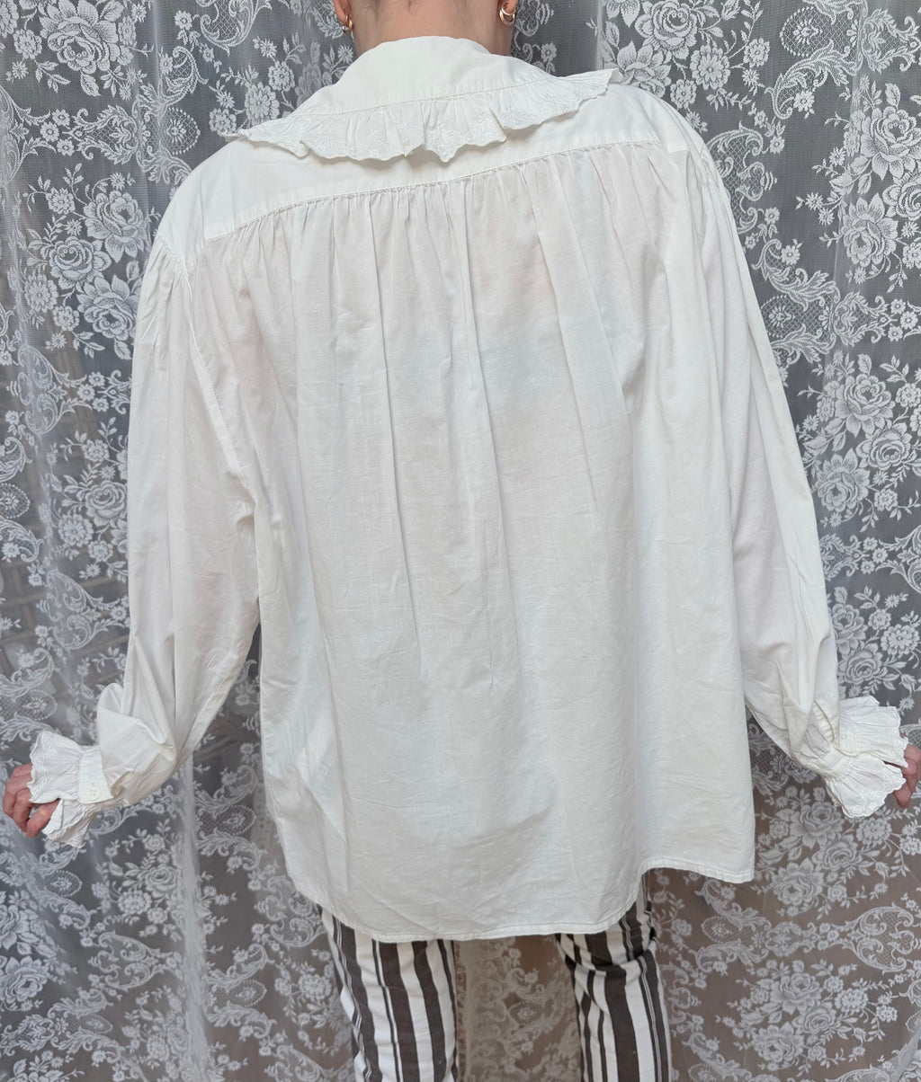 Romantic Revival: Vintage 1980s Laura Ashley Clown Shirt Peter Pan Collar