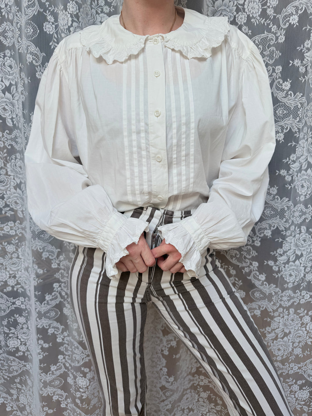 Romantic Revival: Vintage 1980s Laura Ashley Clown Shirt Peter Pan Collar