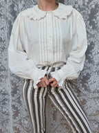 Romantic Revival: Vintage 1980s Laura Ashley Clown Shirt Peter Pan Collar