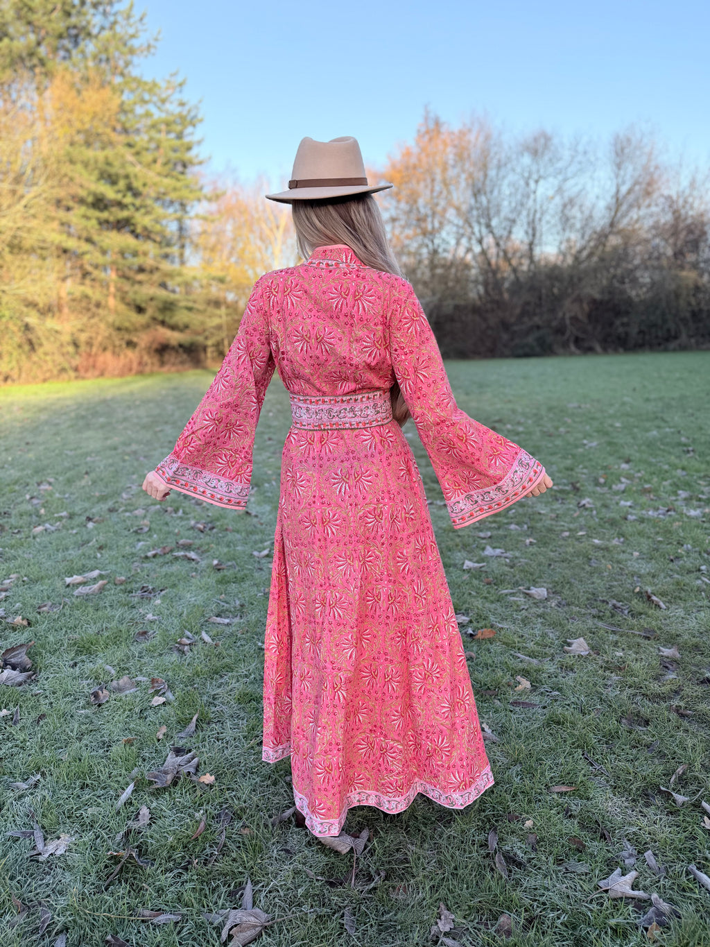 The Florence Bell Sleeve Dress in Pink | Traditionally Made & Block Printed