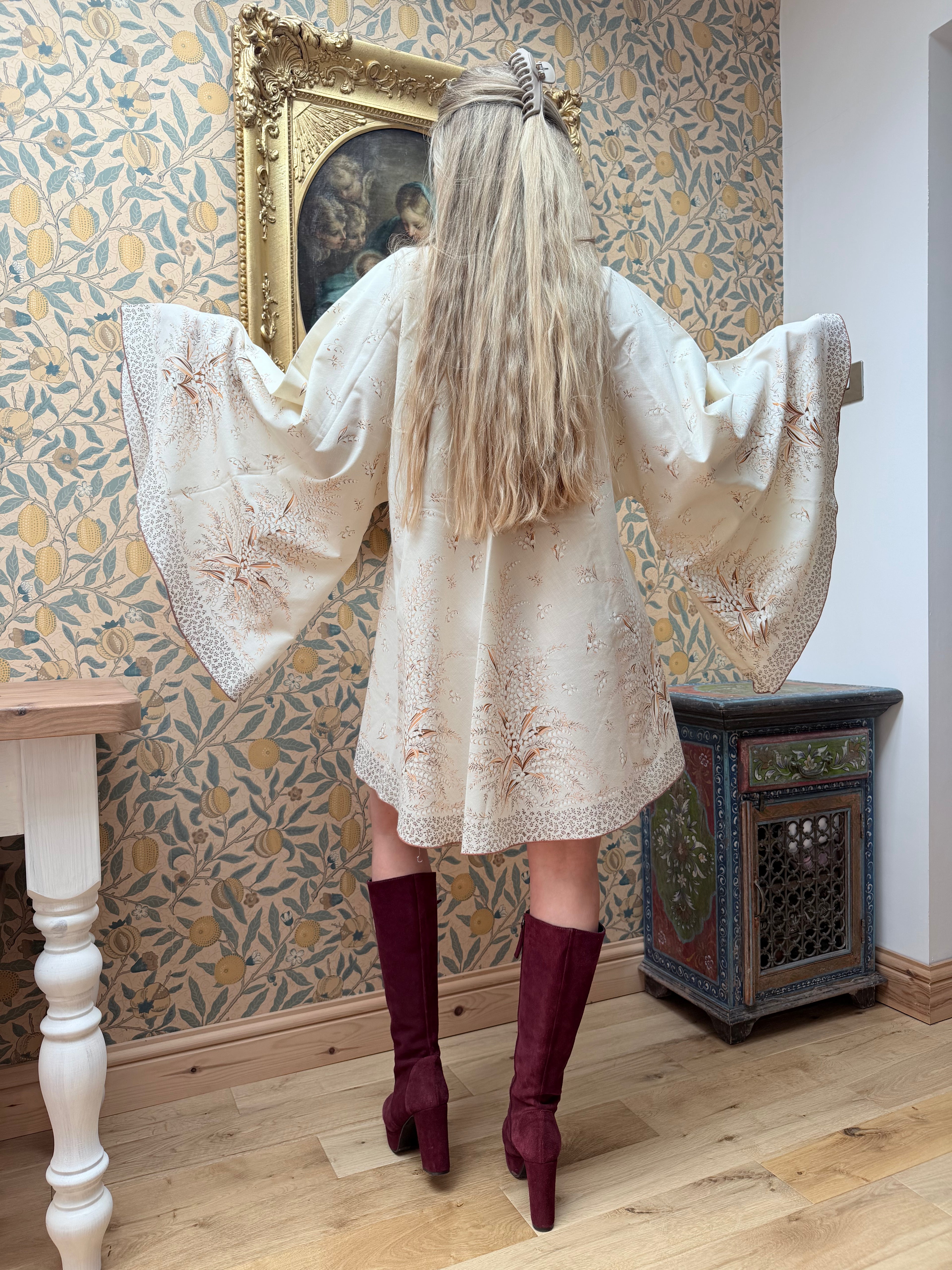 Vintage Handmade Brown Lily of The Valley Festival Mini Dress
