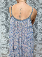 Vintage 1970s Blue and Floral Indian Block Print Summer Dress