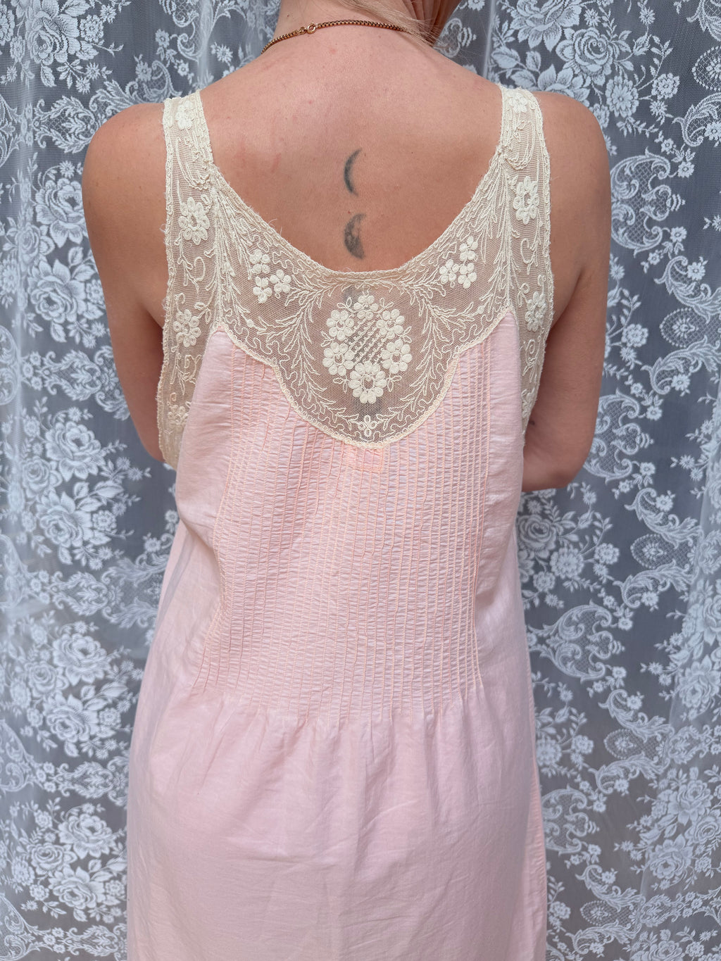 Vintage 1940s Pink Cotton Lace Nightdress | Made in Nottingham England