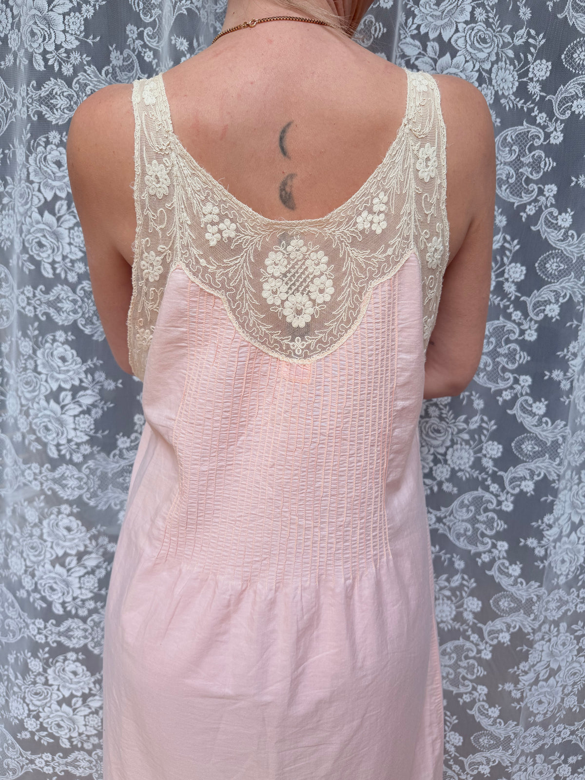 Vintage 1940s Pink Cotton Lace Nightdress | Made in Nottingham England