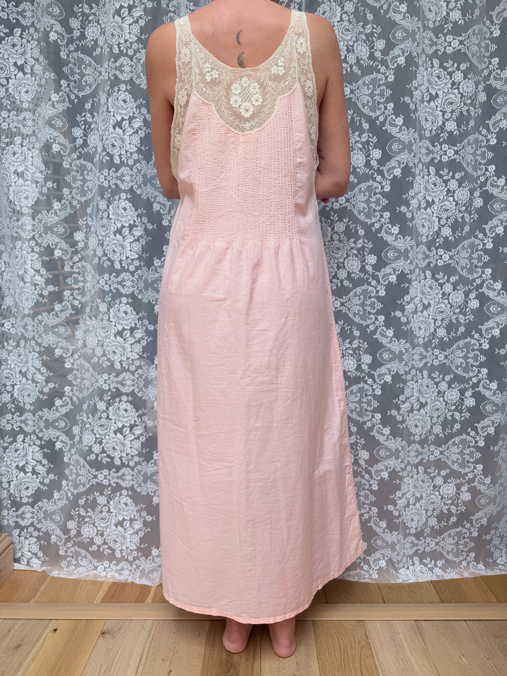 Vintage 1940s Pink Cotton Lace Nightdress | Made in Nottingham England