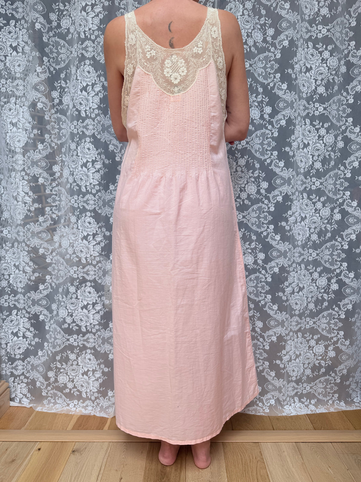 Vintage 1940s Pink Cotton Lace Nightdress | Made in Nottingham England